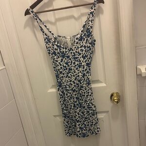 Reformation Navy and White Spotted Mini Dress